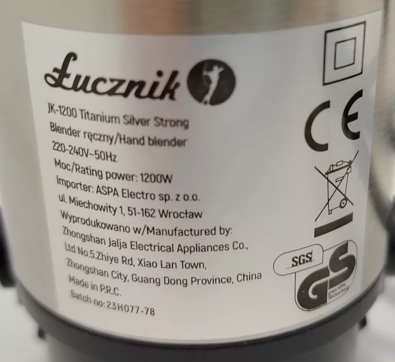 BLENDER RĘCZNY ŁUCZNIK JK 1200 TITANIUM