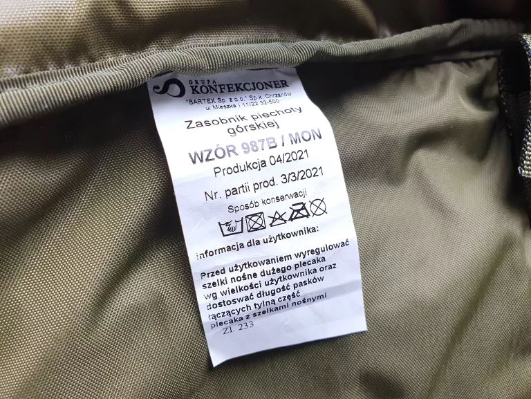 PLECAK ZASOBNIK PIECHOTY GÓRSKIEJ WZÓR 987B/MON