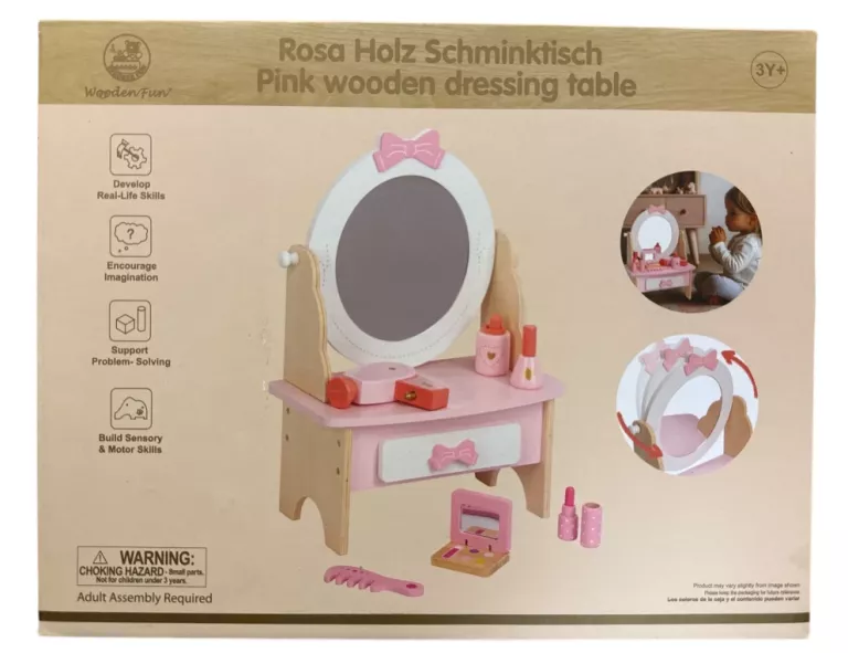 RÓŻOWA DREWNIANA TOALETKA