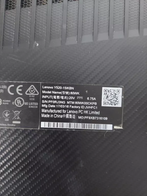 LAPTOP LENOVO LEGION Y520-15IKBN 80WK00ETPB 16/500GB