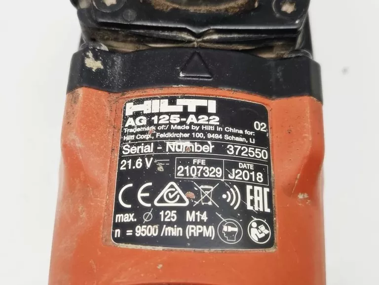 SZLIFIERKA KĄTOWA HILTI AG 125-A22 ŁADOWARKA I 2X AKUMULATOR 5,2AH