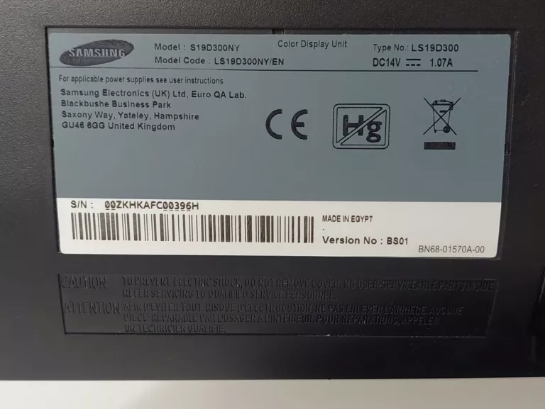 MONITOR LED SAMSUNG S19D300NY 18,5 " 1366 X 768 PX TN