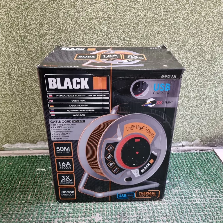 PRZEDŁUŻACZ NA BĘBNIE 50M 3X2,5 BLACK 59014