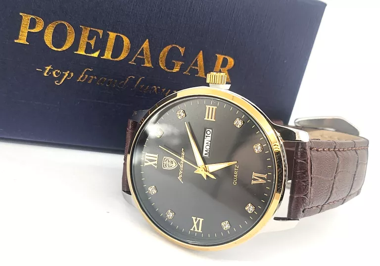 ELEGANCKI ZEGAREK POEDAGAR BRĄZOWY PASEK
