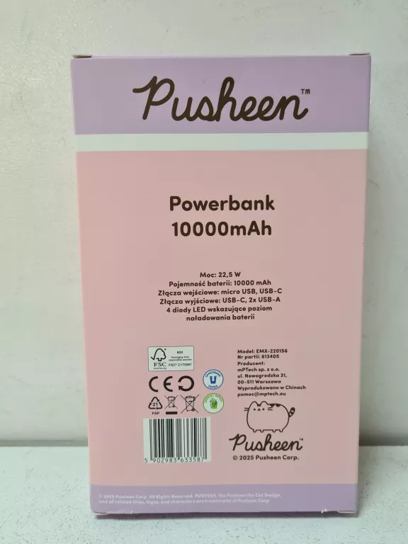 POWERBANK PUSHEEN 10000MAH FIOLETOWY