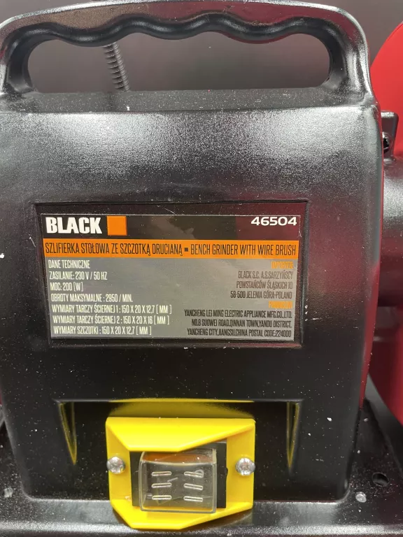SZLIFIERKA STOŁOWA ZE SZCZOTKĄ DRUCIANĄ I LAMPKĄ BLACK 46504 NOWA