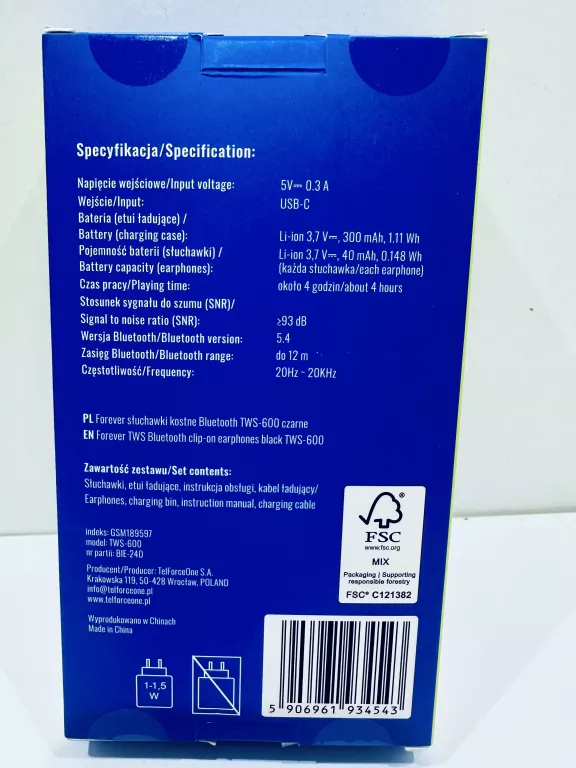 FOREVER SŁUCHAWKI KOSTNE BLUETOOTH TWS