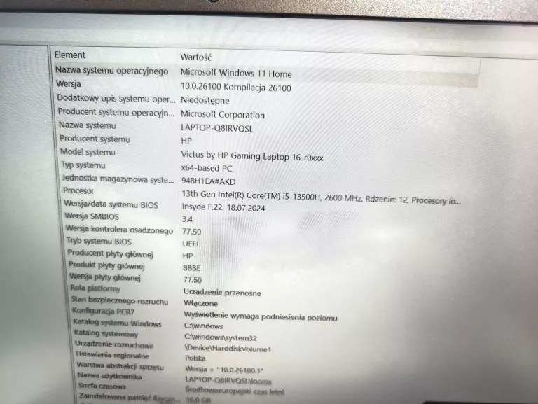 LAPTOP HP VICTUS 16 RTX 4050 I5 13500H 16/512GB KPL