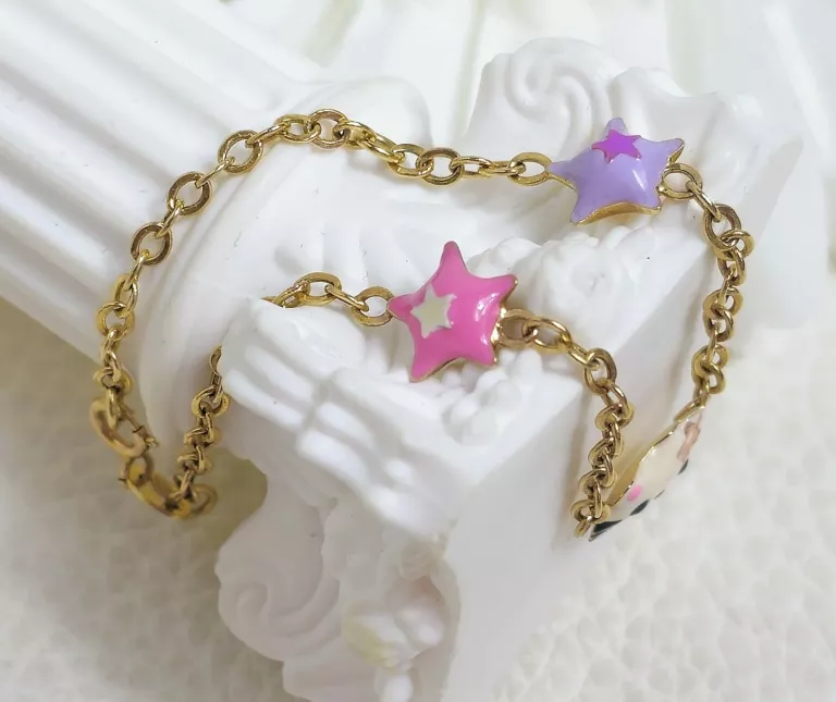 DZIECIĘCA ZŁOTA BRANSOLETKA Z KOTKIEM + ZAWIESZKI P585 1,06 GR 14,5 CM