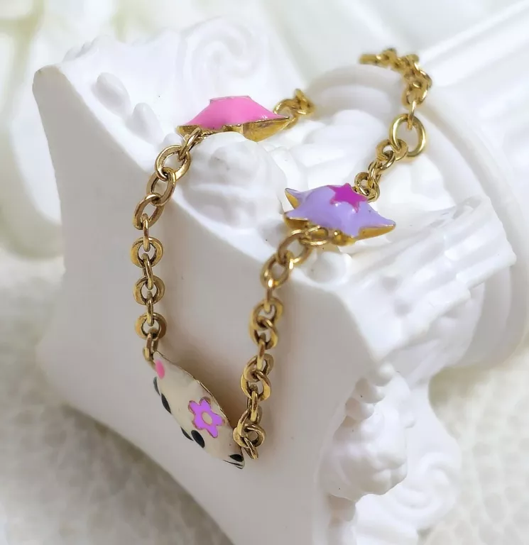 DZIECIĘCA ZŁOTA BRANSOLETKA Z KOTKIEM + ZAWIESZKI P585 1,06 GR 14,5 CM