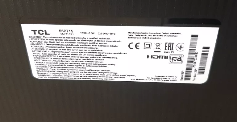 TELEWIZOR LED TCL 55P715 55" 4K UHD PILOT