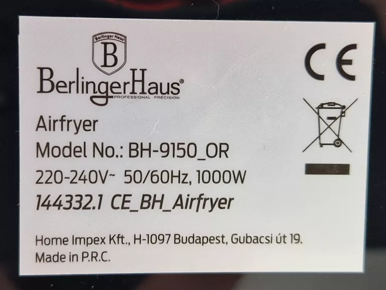 FRYTKOWNICA BEZTŁUSZCZOWA BERLINGER HAUS BH-9150 1000 W 3,2 L - JAK NOWA!