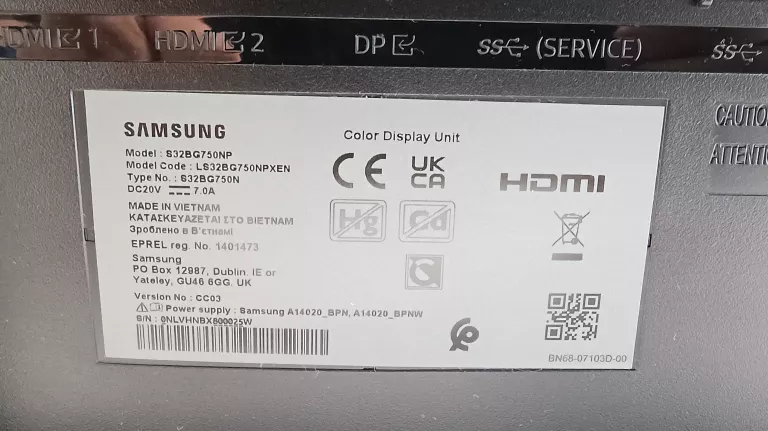 MONITOR LED SAMSUNG ODYSSEY G7 LS32BG750NPXEN 32 " (31.5") MS CURVED