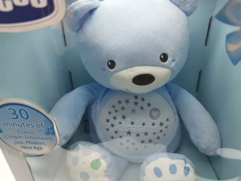 CHICCO MIŚ Z PROJKETOREM PRZYTULANKA NIEBIESKA 3 W 1 LAMPKA + KOŁYSANKI