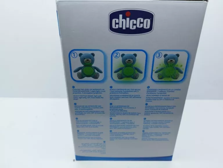 CHICCO MIŚ Z PROJKETOREM PRZYTULANKA NIEBIESKA 3 W 1 LAMPKA + KOŁYSANKI