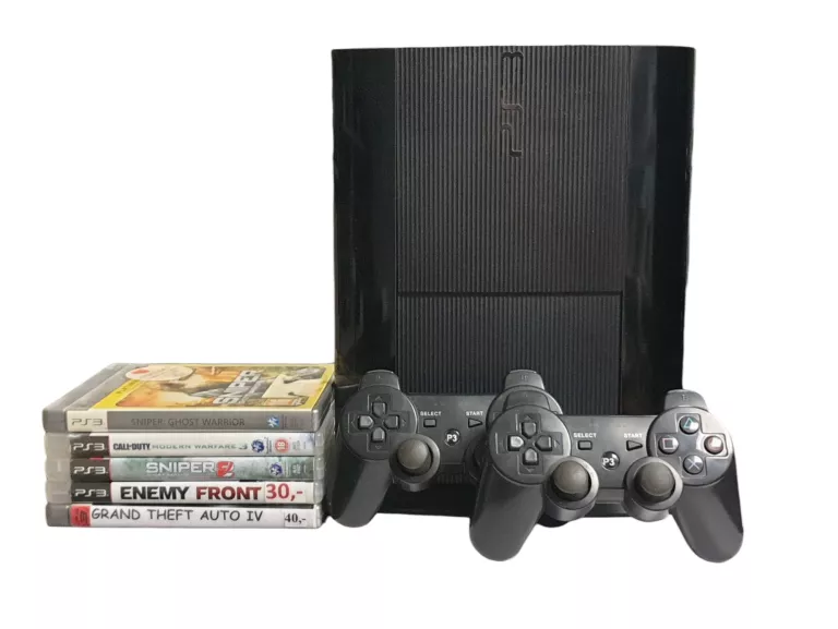 KONSOLA SONY PLAYSTATION 3 PS3 SUPER SLIM 500GB + 2 PADY + 5 GIER