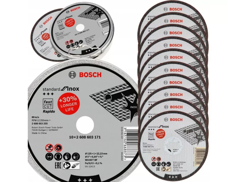 BOSCH TARCZA DO CIĘCIA METALU STALI INOX 125/1MM 9 SZTUK + PUSZKA