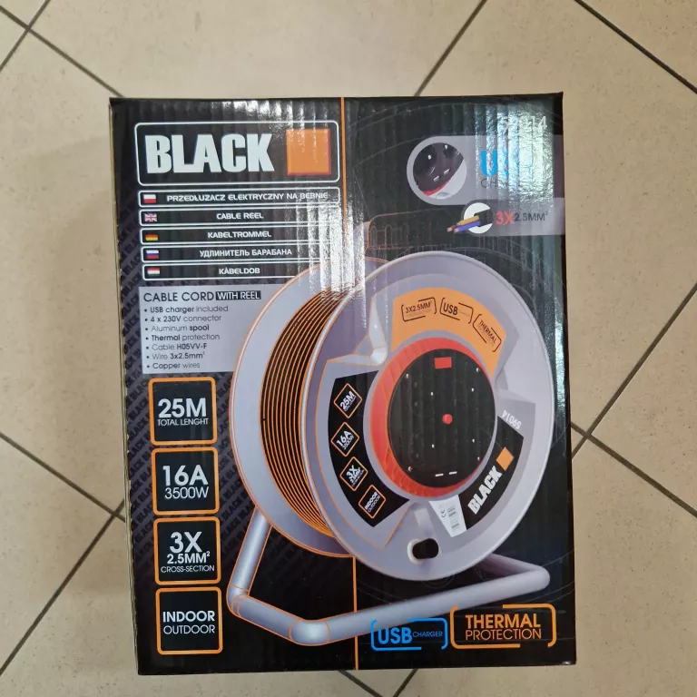 PRZEDŁUŻACZ NA BĘBNIE 50M 3X2,5 BLACK 59014