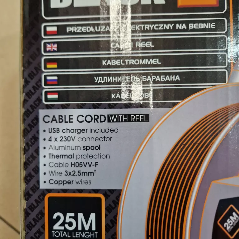 PRZEDŁUŻACZ NA BĘBNIE 50M 3X2,5 BLACK 59014