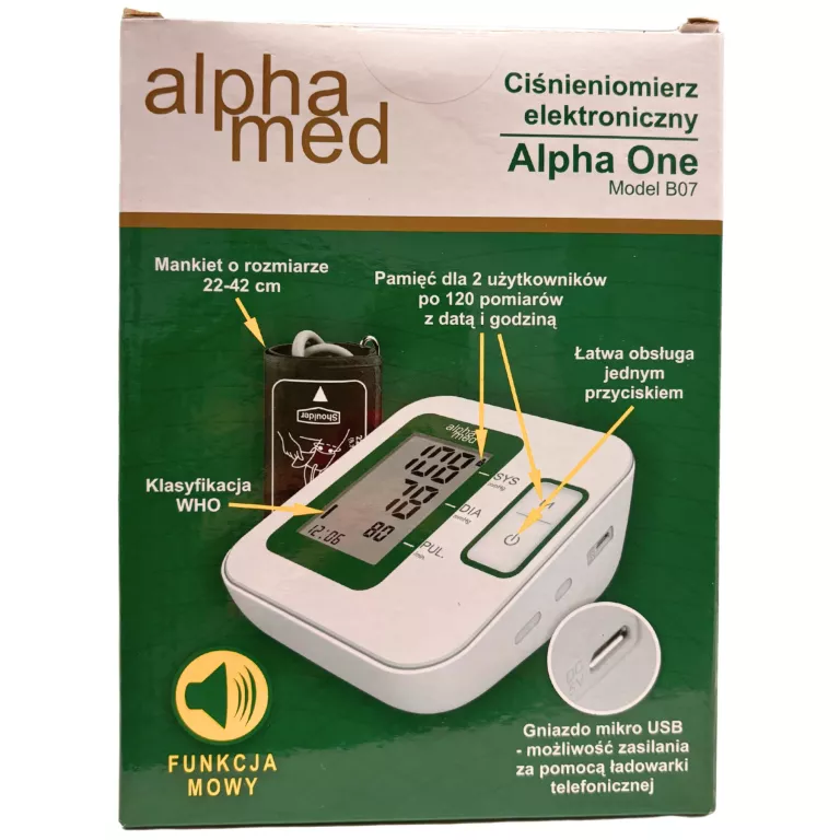 CIŚNIENIOMIERZ ELEKTRONICZNY ALPHAMED ALPHA ONE B07 NA RAMIĘ 6927709417035