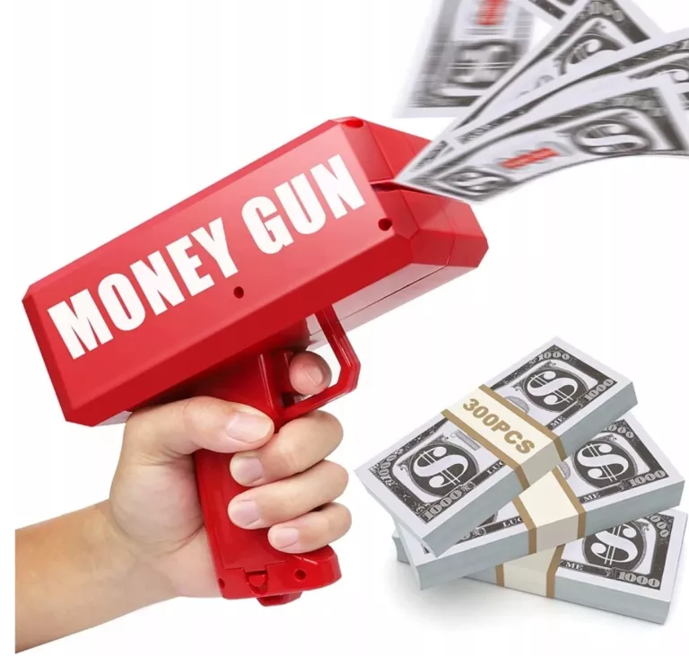 PISTOLET STRZELAJĄCY PIENIĘDZMI MONEY GUN PREZENT
