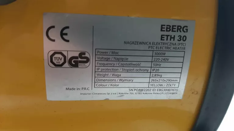 NAGRZEWNICA ELEKTRYCZNA EBERG ETH 30