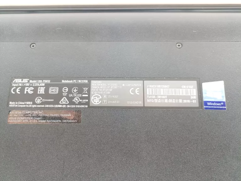 LAPTOP ASUS F541U 4/1000GB/I3 WINDOWS 10