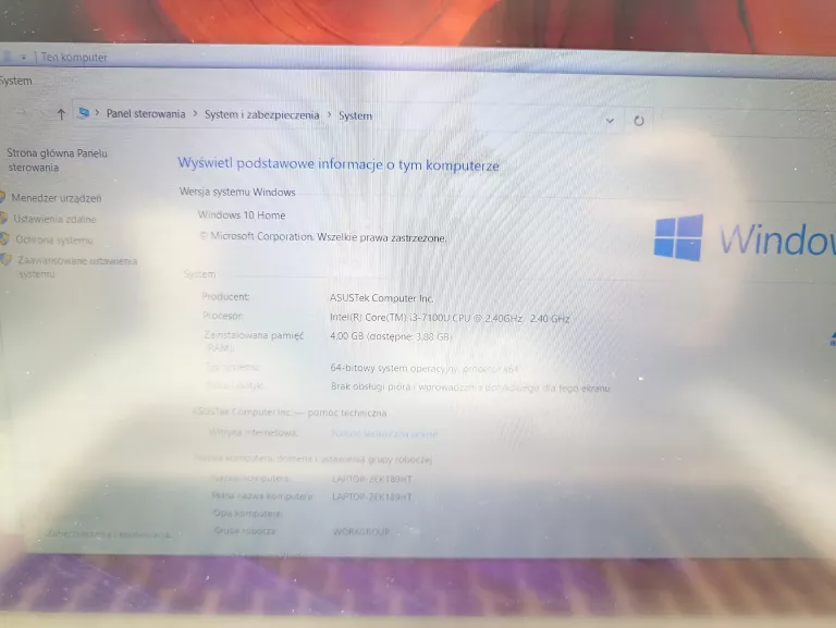 LAPTOP ASUS F541U 4/1000GB/I3 WINDOWS 10