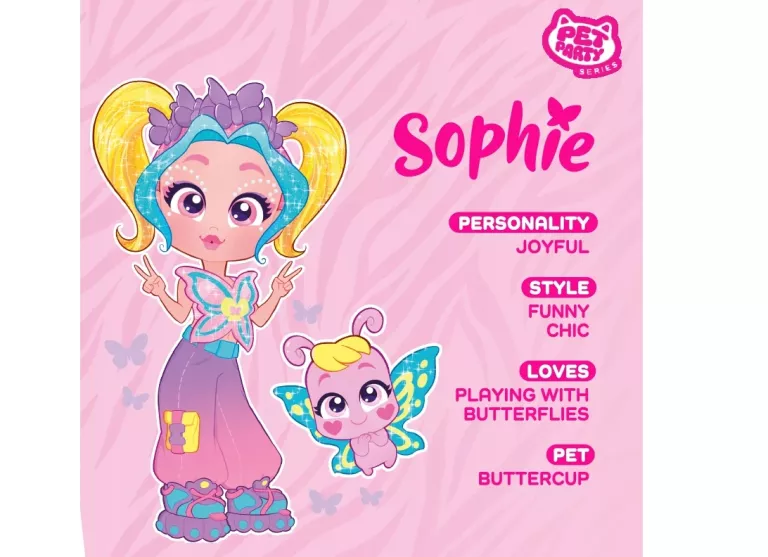 KOOKYLOOS LALKA LALECZKA SOPHIE SERIA PET PARTY MOTYL