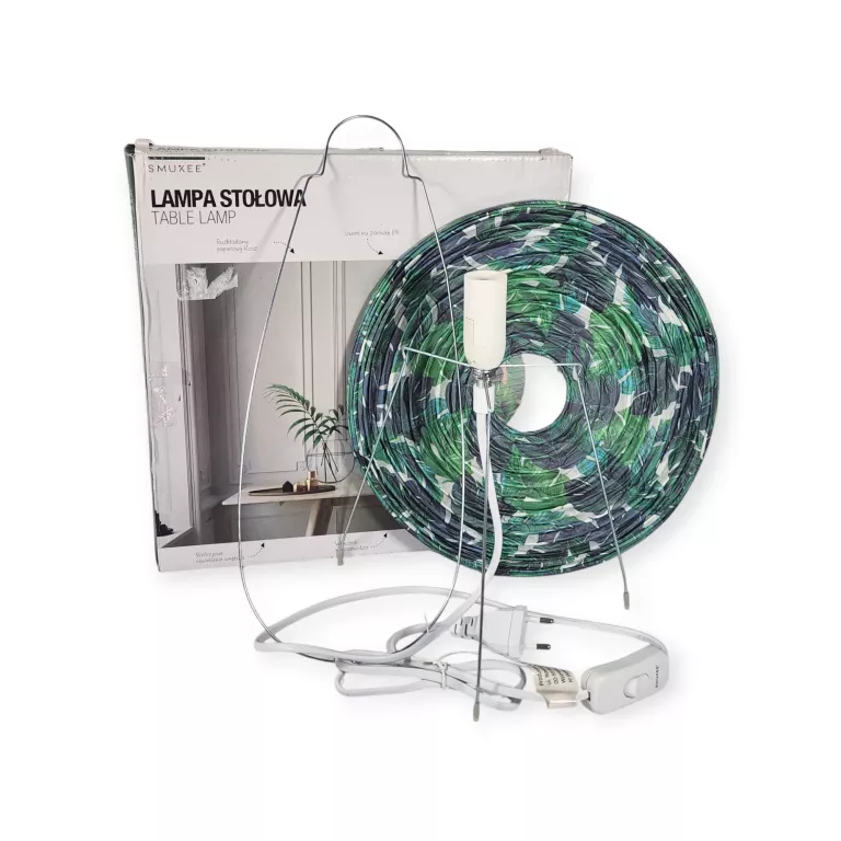 DEKORACYJNA LAMPA STOŁOWA PAPIEROWY KLOSZ MONSTERA LIŚCIE KOLOROWA SMUKEE