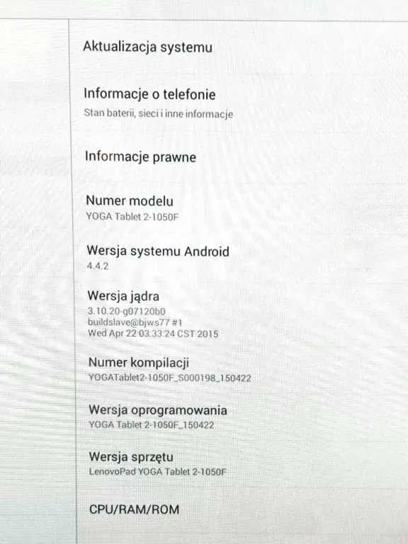 TABLET LENOVO YOGA TABLET 2 -1050F ANDROID 4.4.2