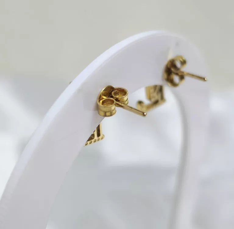 PIĘKNE ZŁOTE KOLCZYKI LV CZARNE CYRKONIE P585 2,38G 1,1 CM