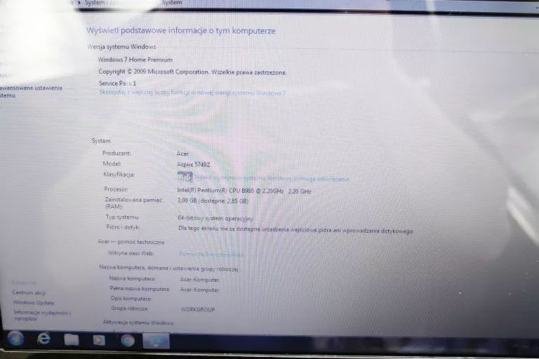 LAPTOP ACER ASPIRE 5749Z 15,6" STAN B.DOBRY