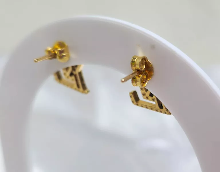 PIĘKNE ZŁOTE KOLCZYKI LV CZARNE CYRKONIE P585 2,38G 1,1 CM