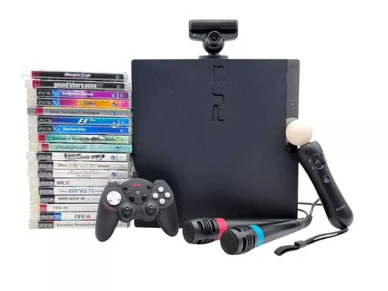 KONSOLA SONY PS3 PLAYSTATION 3 SLIM 160GB 20 GIER, MIKROFONY SINGSTAR,MOVE