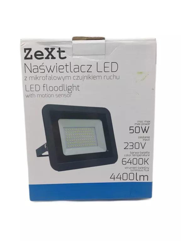 LAMPA WARSZTATOWA ZEXT NAŚWIETLACZ LED 50W CZUJNIK RUCHU MV HALOGEN IP65