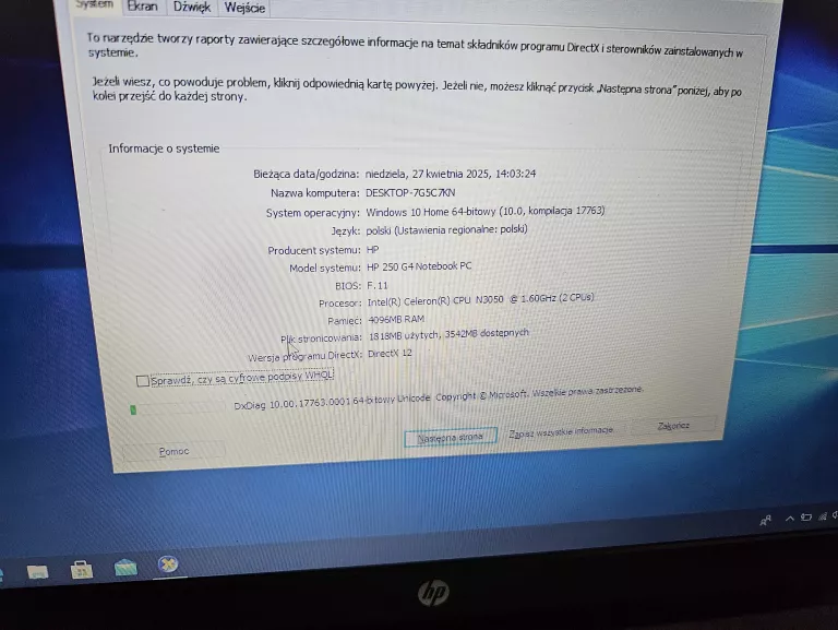 LAPTOP HP 250 G4 CELERON N3050 4/256GB