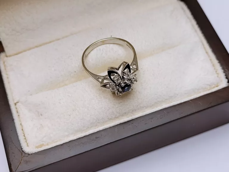 ZŁOTY PIERŚCIONEK Z DIAMENTAMI 0,12CT BIAŁE ZŁOTO 2,65G PR.585 ROZ.14