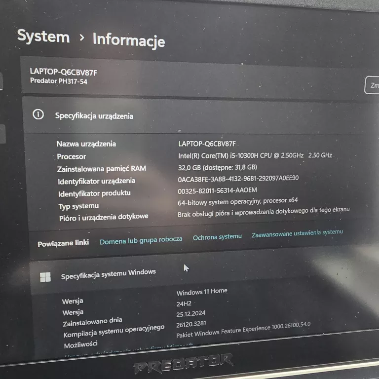 LAPTOP GAMINGOWY ACER PREDATOR HELIOS 300 32GB RAM / 1650TI / I5 / 1500GB