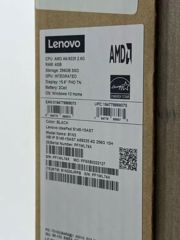 LAPTOP LENOVO IDEAPAD S145-15API : AMD A6 4GB 256GB