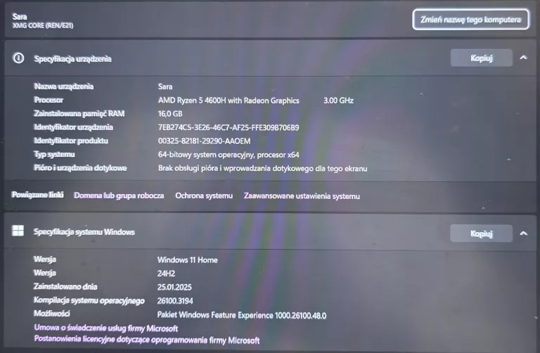 LAPTOP XMG CORE 15 - RYZEN 5 4600H / 16 GB RAM / 128GB / 1TB / RTX 3060