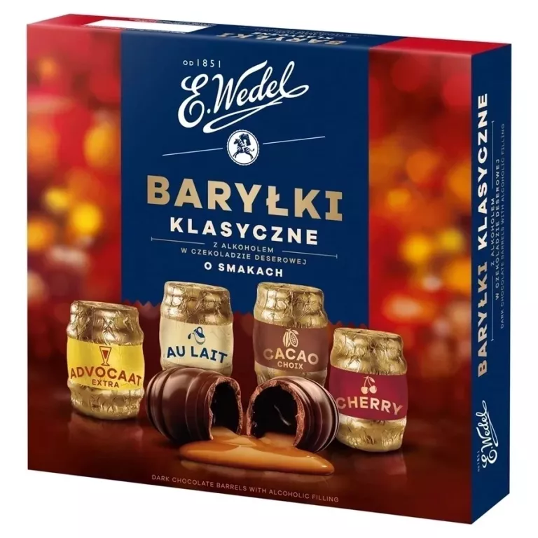 BARYŁKI KLASYCZNE Z ALKOHOLEM W CZEKOLADZIE DESEROWEJ E. WEDEL 200 G