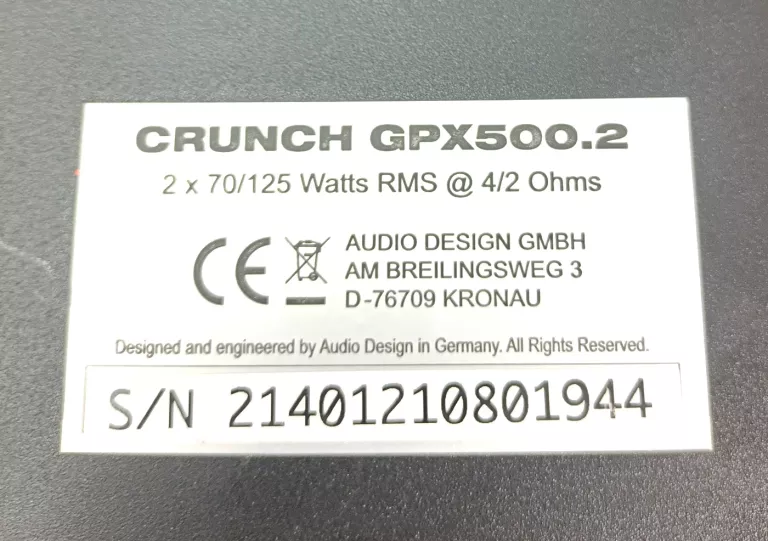 CRUNCH GPX 500.2 - 2-KANAŁOWY WZMACNIACZ