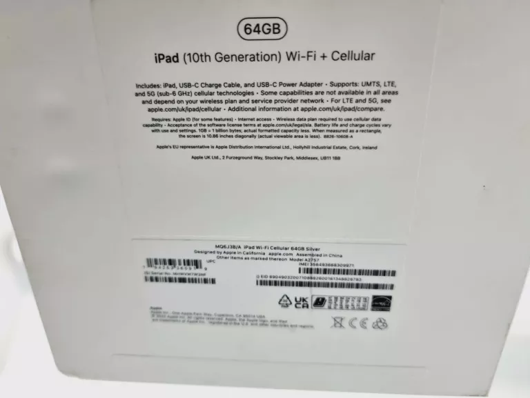 TABLET APPLE IPAD 10,9" WI-FI + CELLULAR 64GB (10.GEN) 2022
