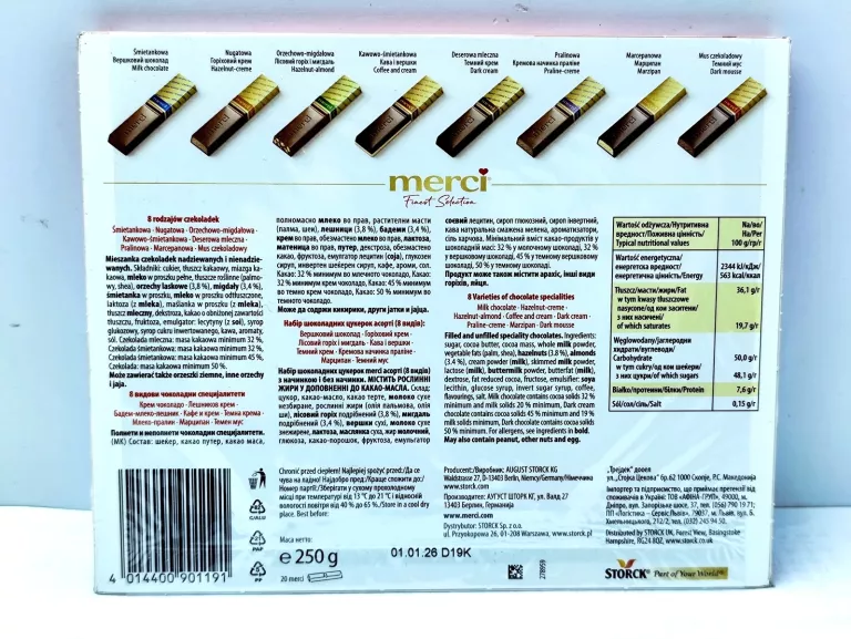 CZEKOLADKI MERCI FINEST SELECTION 250 G MOTYW SERCE BIAŁE RÓŻE