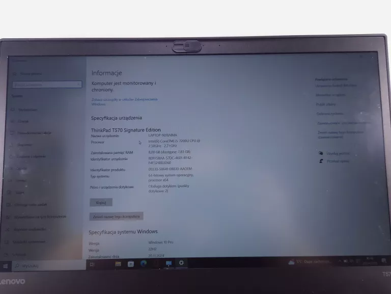 LAPTOP LENOVO THINKPAD T570 I5-7200 8GB/1TB UHD620
