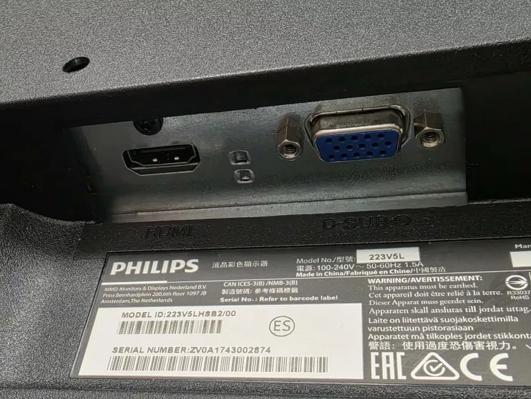 MONITOR PHILIPS 223V5L 21,5" LED FULL HD