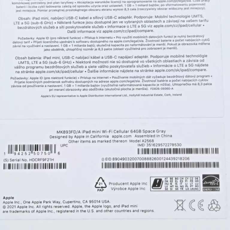 APPLE IPAD MINI 64GB A15 WI-FI CELLULAR 5G LTE SZARY GPS @OKAZJA!