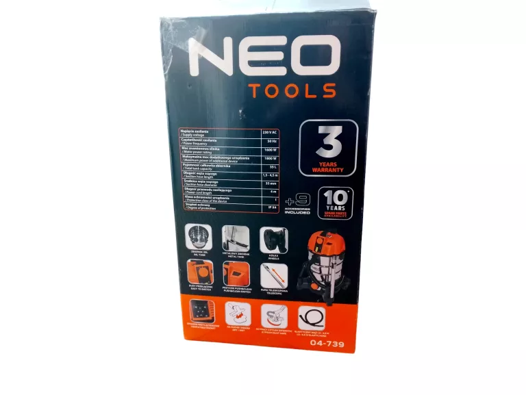 ODKURZACZ 1600W 35L NA SUCHO I MOKRO DO GIPSU + OSPRZĘT 04-739 NEO TOOLS