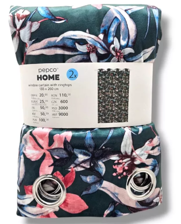 PEPCO HOME ZASŁONY ZIELONE W KWIATKI 135X260CM